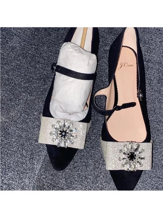J. Crew Black and Silver Jeweled Mary Jane Flats size 8 - Picture 3 of 4